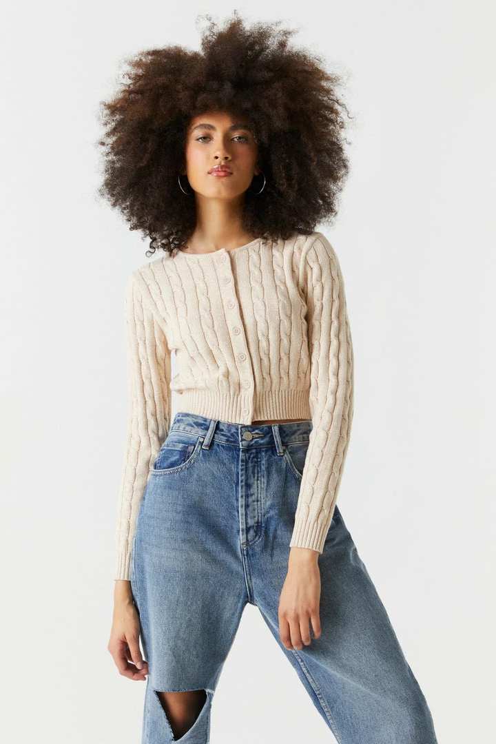 Stitches Ladies Cable Knit Button-Up Cropped Cardigan 7 Stitches Ladies Cable Knit Button-Up Cropped Cardigan