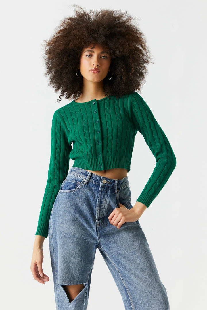 Stitches Ladies Cable Knit Button-Up Cropped Cardigan 1 Stitches Ladies Cable Knit Button-Up Cropped Cardigan