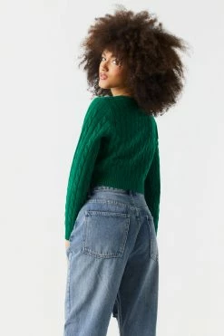 Stitches Ladies Cable Knit Button-Up Cropped Cardigan