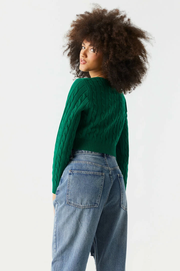 Stitches Ladies Cable Knit Button-Up Cropped Cardigan 2 Stitches Ladies Cable Knit Button-Up Cropped Cardigan