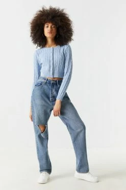 Stitches Ladies Cable Knit Button-Up Cropped Cardigan 23 Stitches Ladies Cable Knit Button-Up Cropped Cardigan