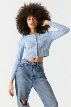 Stitches Ladies Cable Knit Button-Up Cropped Cardigan 21 Stitches Ladies Cable Knit Button-Up Cropped Cardigan