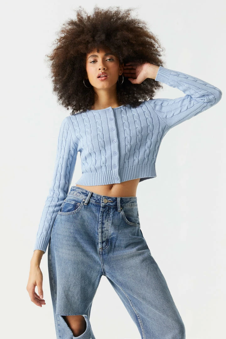 Stitches Ladies Cable Knit Button-Up Cropped Cardigan 10 Stitches Ladies Cable Knit Button-Up Cropped Cardigan