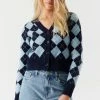 Stitches Ladies Sweaters Printed Mossy Knit Button-Up Cropped Cardigan