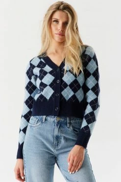 Stitches Ladies Sweaters Printed Mossy Knit Button-Up Cropped Cardigan