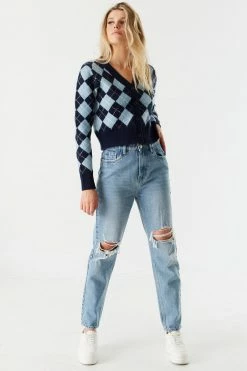 Stitches Ladies Sweaters Printed Mossy Knit Button-Up Cropped Cardigan