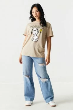 Stitches Ladies Peanuts Graphic Boyfriend T-Shirt Tops 5 Stitches Ladies Peanuts Graphic Boyfriend T-Shirt Tops