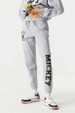 Stitches Ladies Mickey Graphic Fleece Varsity Jogger Bottoms