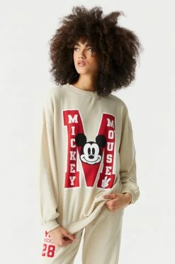 Stitches Ladies Mickey Mouse Graphic Varsity Fleece Boyfriend Sweatshirt