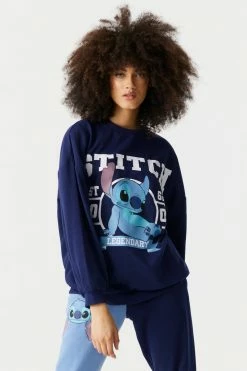 Stitches Ladies Tops Stitch Graphic Varsity Fleece Boyfriend Sweatshirt