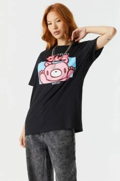 Stitches Ladies Gloomy Bear Graphic Oversized T-Shirt Tops