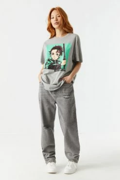 Stitches Ladies Grey Demon Slayer Graphic Oversized T-Shirt 5 Stitches Ladies Grey Demon Slayer Graphic Oversized T-Shirt
