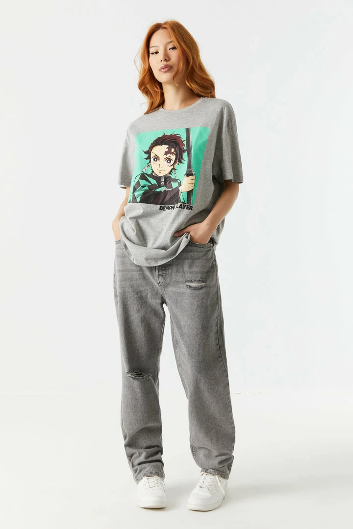 Stitches Ladies Grey Demon Slayer Graphic Oversized T-Shirt 3 Stitches Ladies Grey Demon Slayer Graphic Oversized T-Shirt