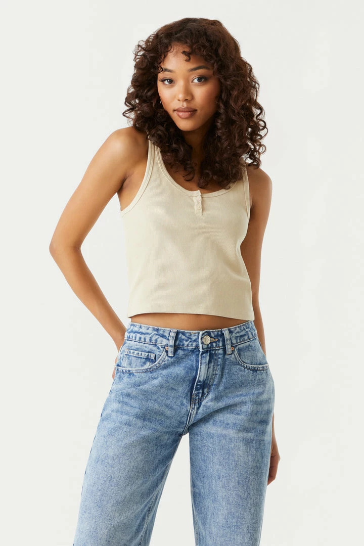 Stitches Ladies Tops Ribbed Henley Skimmer Tank Top 7 Stitches Ladies Tops Ribbed Henley Skimmer Tank Top