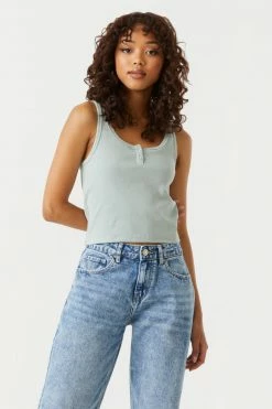 Stitches Ladies Tops Ribbed Henley Skimmer Tank Top 24 Stitches Ladies Tops Ribbed Henley Skimmer Tank Top