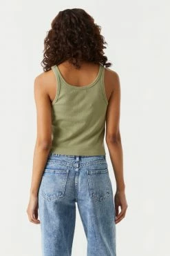 Stitches Ladies Tops Ribbed Henley Skimmer Tank Top