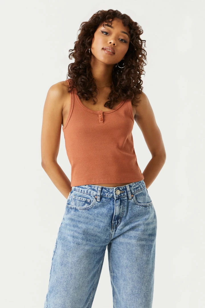 Stitches Ladies Tops Ribbed Henley Skimmer Tank Top 13 Stitches Ladies Tops Ribbed Henley Skimmer Tank Top