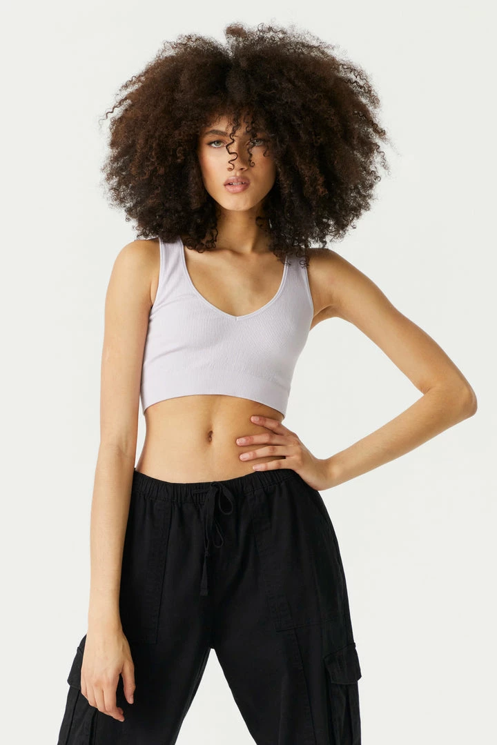 Stitches Ladies Seamless Ribbed V-Neck Cropped Tank Top Tops 1 Stitches Ladies Seamless Ribbed V-Neck Cropped Tank Top Tops