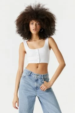 Stitches Ladies Ribbed Seamless Button-Up Cropped Tank Top Tops 24 Stitches Ladies Ribbed Seamless Button-Up Cropped Tank Top Tops