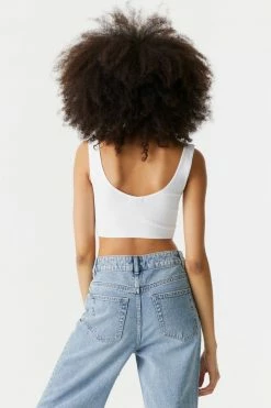 Stitches Ladies Ribbed Seamless Button-Up Cropped Tank Top Tops 25 Stitches Ladies Ribbed Seamless Button-Up Cropped Tank Top Tops