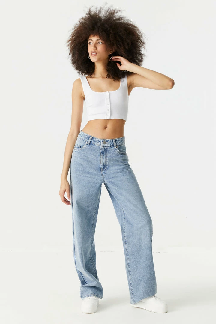 Stitches Ladies Ribbed Seamless Button-Up Cropped Tank Top Tops 6 Stitches Ladies Ribbed Seamless Button-Up Cropped Tank Top Tops