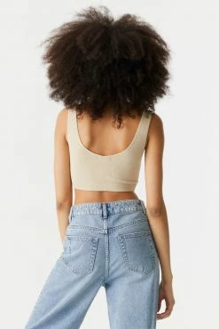 Stitches Ladies Ribbed Seamless Button-Up Cropped Tank Top Tops 31 Stitches Ladies Ribbed Seamless Button-Up Cropped Tank Top Tops