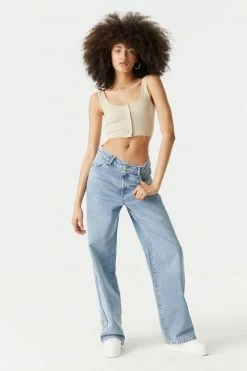 Stitches Ladies Ribbed Seamless Button-Up Cropped Tank Top Tops 32 Stitches Ladies Ribbed Seamless Button-Up Cropped Tank Top Tops