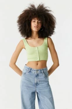 Stitches Ladies Ribbed Seamless Button-Up Cropped Tank Top Tops 33 Stitches Ladies Ribbed Seamless Button-Up Cropped Tank Top Tops