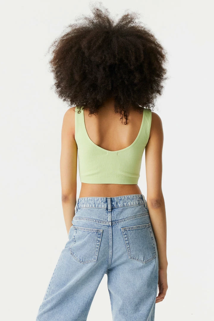 Stitches Ladies Ribbed Seamless Button-Up Cropped Tank Top Tops 14 Stitches Ladies Ribbed Seamless Button-Up Cropped Tank Top Tops