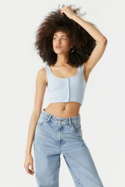 Stitches Ladies Ribbed Seamless Button-Up Cropped Tank Top Tops 36 Stitches Ladies Ribbed Seamless Button-Up Cropped Tank Top Tops