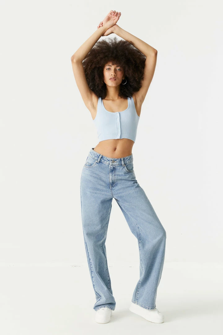 Stitches Ladies Ribbed Seamless Button-Up Cropped Tank Top Tops 18 Stitches Ladies Ribbed Seamless Button-Up Cropped Tank Top Tops