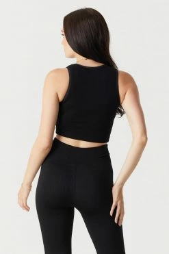 Stitches Ladies Tops Seamless Ribbed High Neck Cropped Tank Top