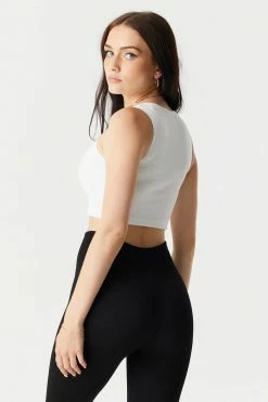 Stitches Ladies Tops Seamless Ribbed High Neck Cropped Tank Top