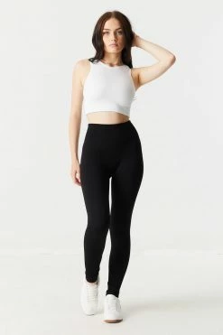 Stitches Ladies Tops Seamless Ribbed High Neck Cropped Tank Top