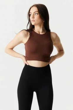 Stitches Ladies Tops Seamless Ribbed High Neck Cropped Tank Top