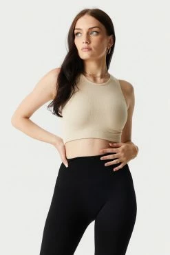Stitches Ladies Tops Seamless Ribbed High Neck Cropped Tank Top