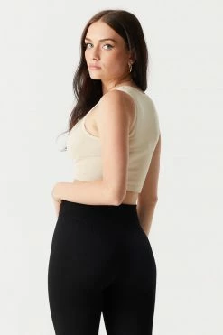 Stitches Ladies Tops Seamless Ribbed High Neck Cropped Tank Top