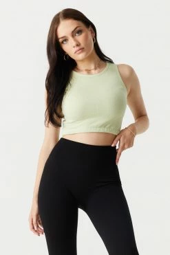 Stitches Ladies Tops Seamless Ribbed High Neck Cropped Tank Top