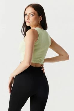 Stitches Ladies Tops Seamless Ribbed High Neck Cropped Tank Top