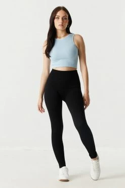 Stitches Ladies Tops Seamless Ribbed High Neck Cropped Tank Top