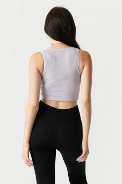 Stitches Ladies Tops Seamless Ribbed High Neck Cropped Tank Top