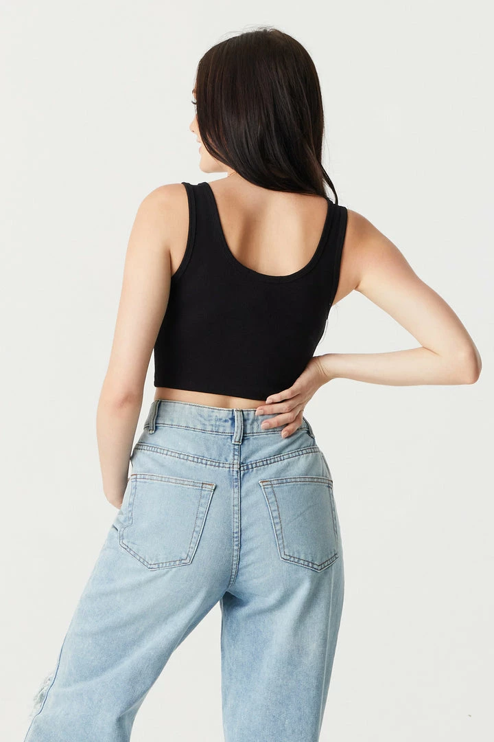 Stitches Ladies Ribbed Notch Neck Cropped Tank Top 23 Stitches Ladies Ribbed Notch Neck Cropped Tank Top