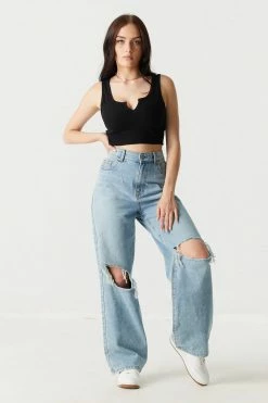 Stitches Ladies Ribbed Notch Neck Cropped Tank Top 47 Stitches Ladies Ribbed Notch Neck Cropped Tank Top