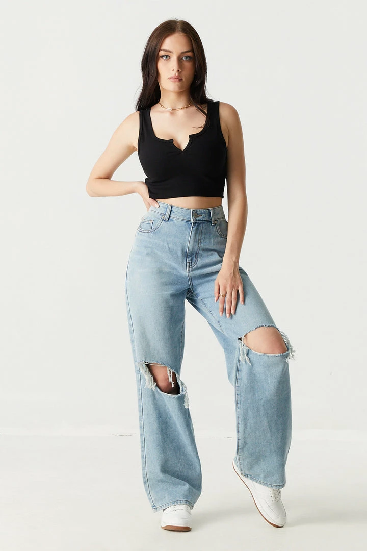 Stitches Ladies Ribbed Notch Neck Cropped Tank Top 24 Stitches Ladies Ribbed Notch Neck Cropped Tank Top