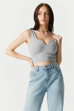 Stitches Ladies Ribbed Notch Neck Cropped Tank Top 39 Stitches Ladies Ribbed Notch Neck Cropped Tank Top