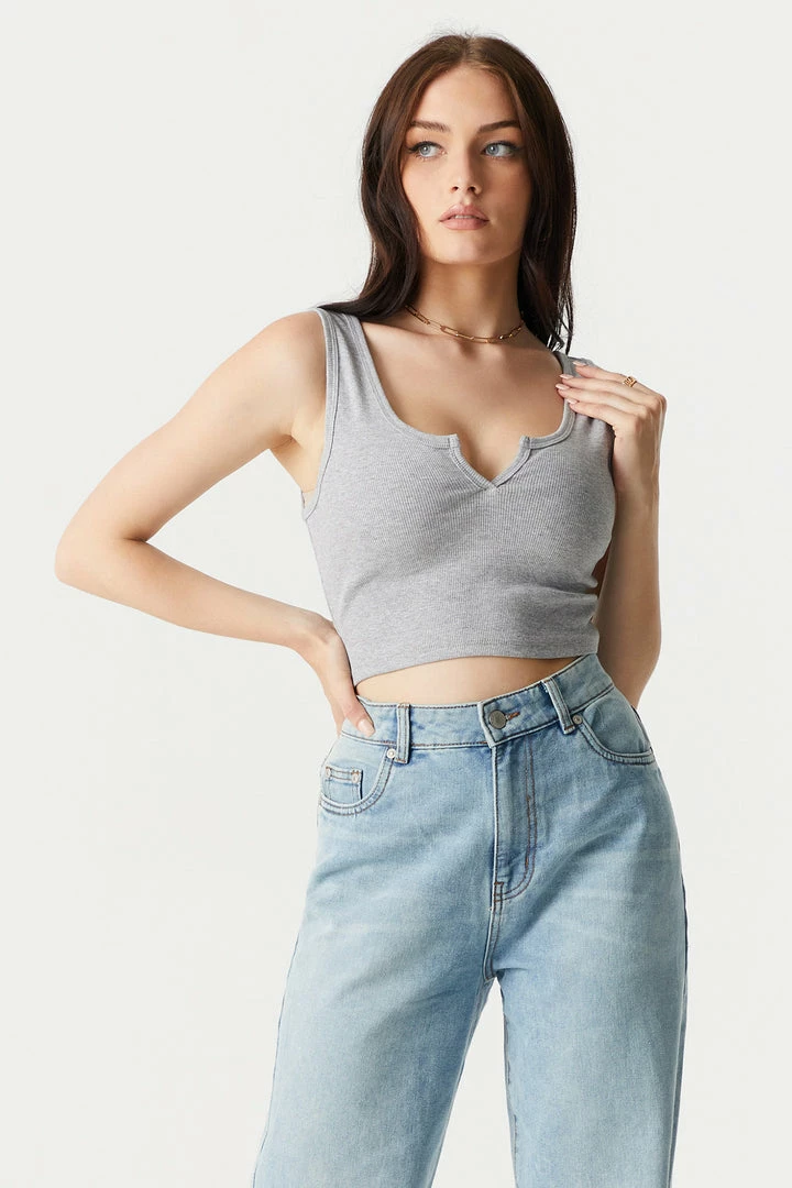 Stitches Ladies Ribbed Notch Neck Cropped Tank Top 16 Stitches Ladies Ribbed Notch Neck Cropped Tank Top