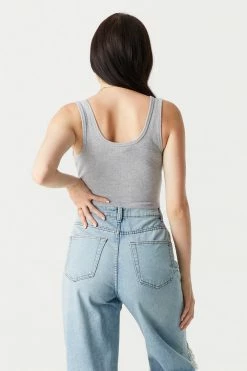 Stitches Ladies Ribbed Notch Neck Cropped Tank Top 40 Stitches Ladies Ribbed Notch Neck Cropped Tank Top