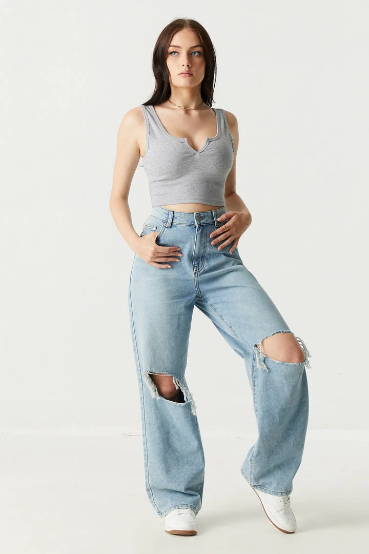 Stitches Ladies Ribbed Notch Neck Cropped Tank Top 18 Stitches Ladies Ribbed Notch Neck Cropped Tank Top