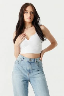 Stitches Ladies Ribbed Notch Neck Cropped Tank Top