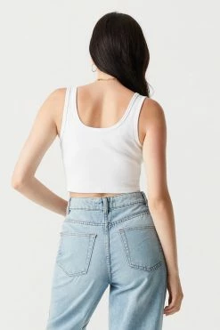 Stitches Ladies Ribbed Notch Neck Cropped Tank Top